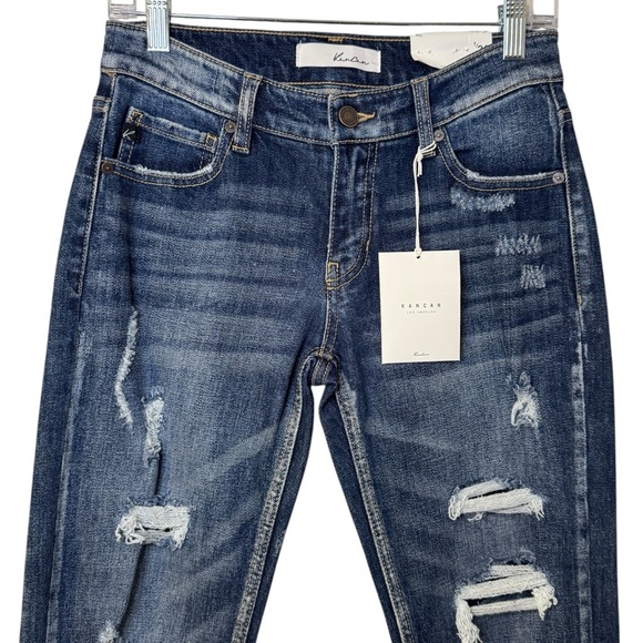 NWT Kancan distressed relaxed ankle crop jeans women’s 24 mid rise - Picture 3 of 11